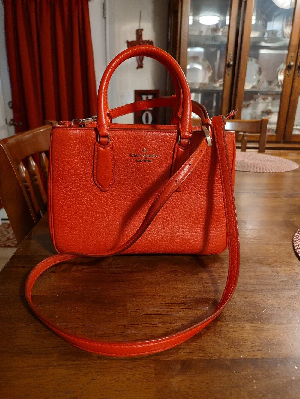 kate spade Salmon Pebbled Leather Satchel with Crossbody Strap